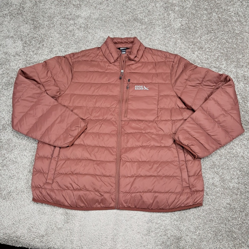 Eddie Bauer Mens XXL Down 650 Puffer Jacket Rust Brown Full Zip Lightweight